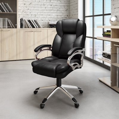 CorLiving Executive Leatherette Office Chair, Black, large