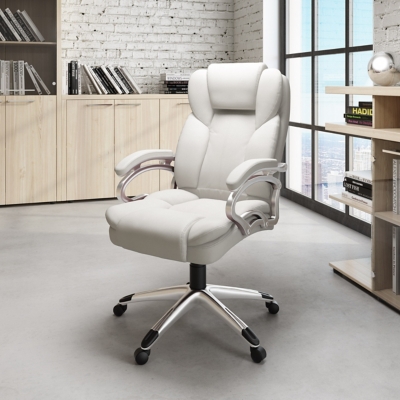 CorLiving Executive Leatherette Office Chair, White, large