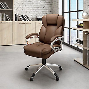 CorLiving Executive Leatherette Office Chair, Brown, rollover