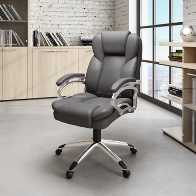 CorLiving Executive Leatherette Office Chair, Gray, large