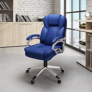 CorLiving Executive Leatherette Office Chair, Blue, rollover