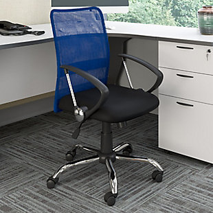 CorLiving Office Chair with Contoured Mesh Back, Blue, rollover