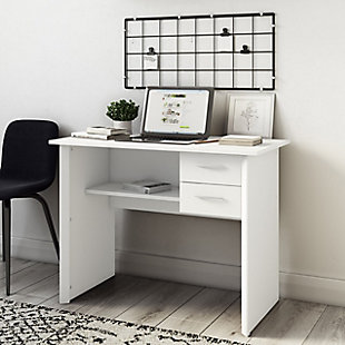 CorLiving Kingston Two-Drawer Desk, White, rollover