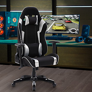 CorLiving High Back Ergonomic Gaming Chair, Black/Silver, rollover