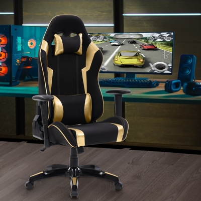 CorLiving High Back Ergonomic Gaming Chair, Black/Gold, large