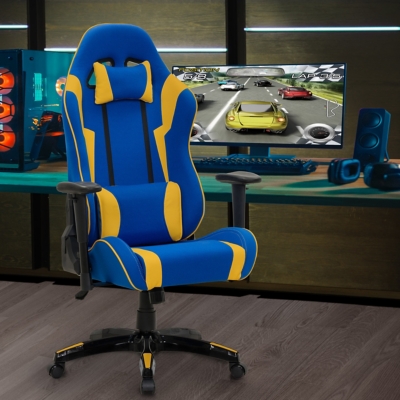 CorLiving High Back Ergonomic Gaming Chair, Blue/Yellow, large
