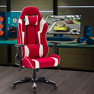 CorLiving High Back Ergonomic Gaming Chair, Red/White, rollover