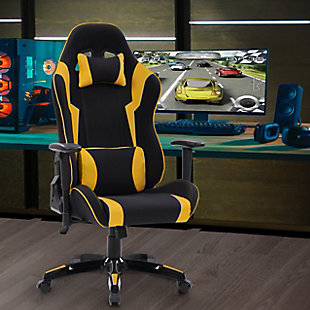 CorLiving High Back Ergonomic Gaming Chair, Black/Yellow, rollover