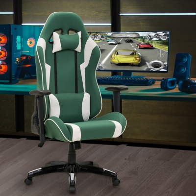 CorLiving High Back Ergonomic Gaming Chair, Green/White, large