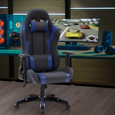 CorLiving High Back Ergonomic Gaming Chair, Dark Gray/Blue, large
