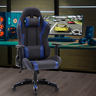 CorLiving High Back Ergonomic Gaming Chair, Dark Gray/Blue, rollover