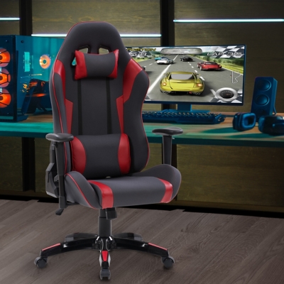 CorLiving High Back Ergonomic Gaming Chair, Dark Gray/Red, large