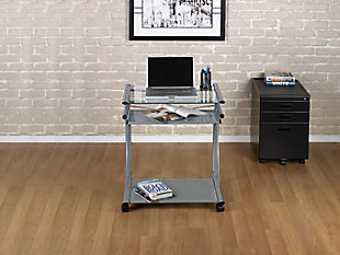 Calico Designs Compact Computer Cart, Silver/Clear, rollover