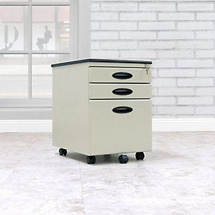 Calico Designs Metal Mobile File Cabinet with Locking Drawers, Putty Beige, rollover