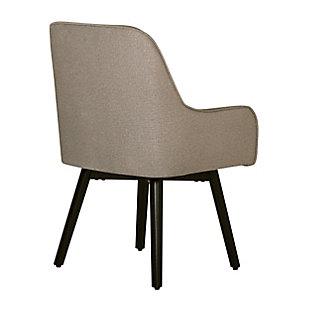 Combining simple lines with handsome upholstery, this chair is a stylish seating option for the office, dining room or as a guest chair. The sculpted back and retro silhouette is updated with a full 360 degree swivel seat. Metal legs ensure that the chair will not loosen or break over time. Plus, the firm back and seat provide support for years of use.Made of metal, foam and polyester | Beige upholstery | Legs with black finish and plastic floor glides | Smooth 360 degree swivel | 250-pound weight capacity | Imported | Assembly required