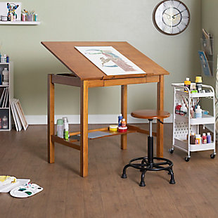 Studio Designs Americana II Wood Desk with Adjustable Top, Light Oak, rollover