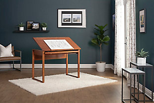 Studio Designs Ponderosa Wood Desk with Adjustable Glass Top, Sonoma Brown, rollover