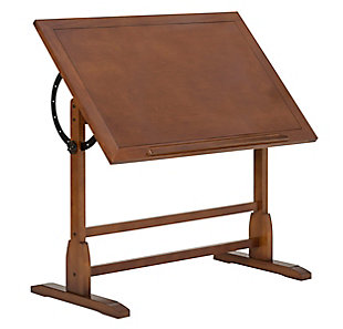 Studio Designs Vintage Solid Wood Desk with Adjustable Top, Rustic Oak, large