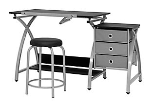 Studio Designs Comet Center Plus Drawing Desk with Padded Stool, Silver/Black, large