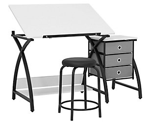 Studio Designs Comet Center Plus Drawing Desk with Padded Stool, Black/White, large