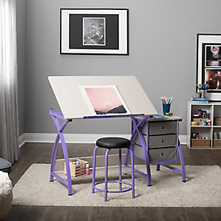 Studio Designs Comet Center Plus Drawing Desk with Padded Stool, Purple/Spatter Gray, rollover