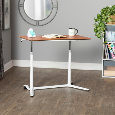 Calico Designs Sierra Sit-to-Stand Desk with Wheels, White/Cherry, large