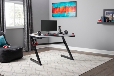 SD Gaming Zone Desk with Charging Station and Headphone Holder, Black/Silver