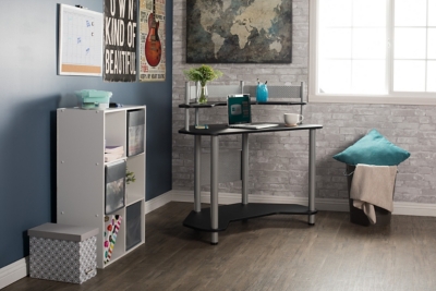Calico Designs Study Corner Student Desk with Storage Shelves, Silver/Black, large