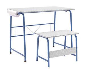 Studio Designs 2 Piece Project Center Desk and Bench with Craft Paper Roll, Blue/Gray, large