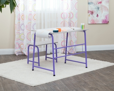 Studio Designs 2 Piece Project Center Desk and Bench with Craft Paper Roll, Purple/Gray, large