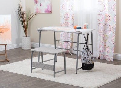 Studio Designs 2 Piece Project Center Desk and Bench with Craft Paper Roll, Gray, large