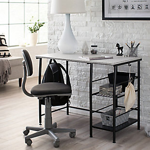 Calico Designs Study Zone II Student Desk and Task Chair, Black/Spatter Gray, rollover