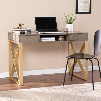 Southern Enterprises Furniture Esther Desk with Storage, Gray/Gold