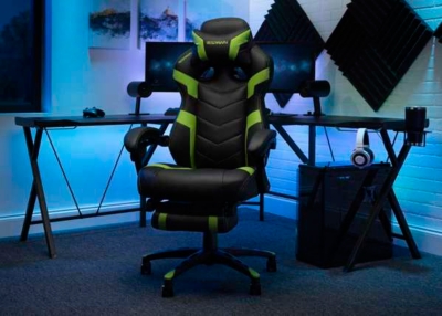 RESPAWN 110 Pro Racing Style Gaming Chair with Built-in Footrest, Green, large