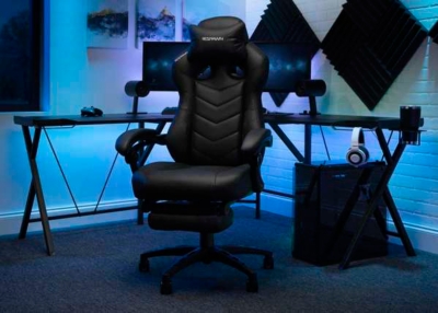 RESPAWN 110 Pro Racing Style Gaming Chair with Built-in Footrest, Black, large