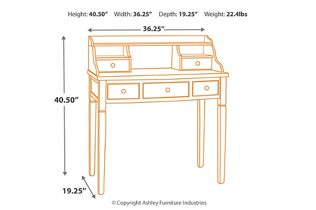 Get organized with help from the Landon 5-drawer writing desk. In vintage casual style, this attractive desk fast-forwards the old-fashioned roll top desk into the 21st century with a chic gray finish. Use it in a home office, bedroom, den, or perhaps in the kitchen as the kids' workstation. Its drawers and storage cubbies provide space for keeping all of your essentials within reach.Made of wood and engineered wood | Quartz gray finish | Zinc-tone hardware | 5 drawers, 2 storage cubbies, top shelf | Assembly required