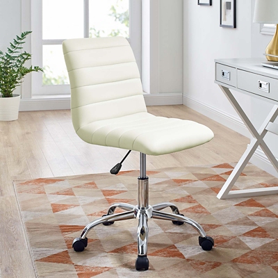 Modway Ripple Armless Mid Back Vinyl Office Chair, White, rollover