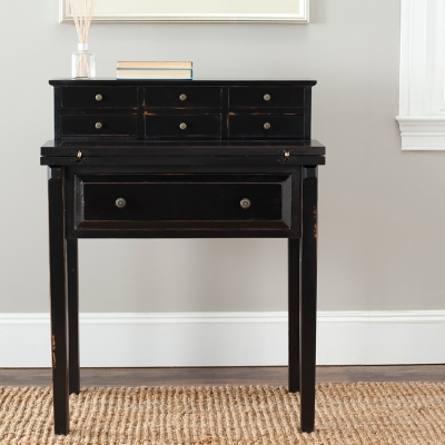 7 Drawer Fold Down Desk, Black, rollover