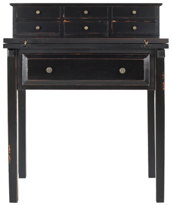 7 Drawer Fold Down Desk, Black, large