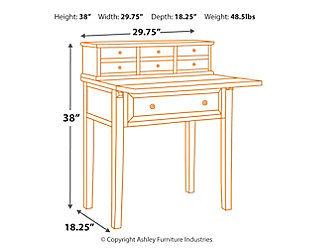 Work in style and convenience with the Abigail 7-drawer fold down desk. Modeled after an antique roll top desk, but with 21st century appeal, this desk is charming and functional. Its fold-down top gives you the option of opening up an instant workspace when needed. Six small drawers are ideal for organizing desk supplies and the large bottom drawer is handy for keeping notepads and more within reach. You'll love the painted white finish, which is steeped in traditional style. Designed for small spaces, this desk is perfect for creating an instant office in the bedroom, kitchen, guest room or anywhere in between.Made of veneers, wood and engineered wood | White finish | Zinc-tone hardware | Fold-down top, 7 drawers | Assembly required