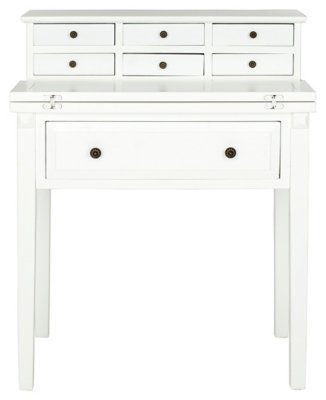 7 Drawer Fold Down Desk, White, large