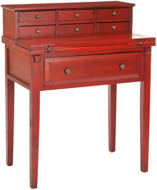 7 Drawer Fold Down Desk, Red, rollover