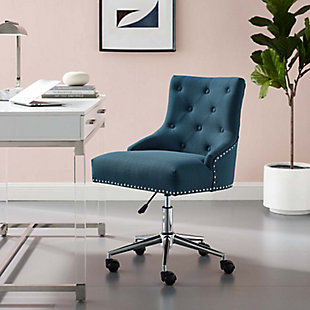 Modway Regent Tufted Button Swivel Upholstered Fabric Office Chair, Azure, rollover