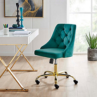Modway Distinct Tufted Swivel Performance Velvet Office Chair, Gold/Teal, rollover