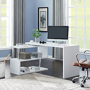 Vanity Art Convertible L-Shaped Corner Desk, White, rollover