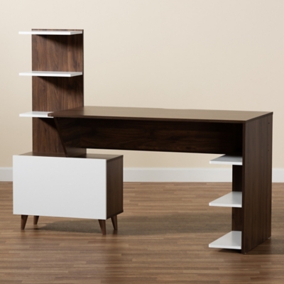 Baxton Studio Tobias Storage Computer Desk with Shelves Ashley