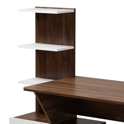 Baxton Studio Tobias Storage Computer Desk with Shelves Ashley