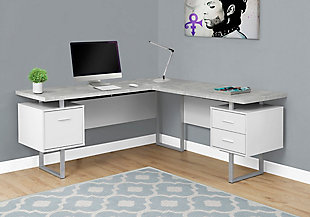 Monach Specialties 71" x 71" L-Shaped Computer Desk, White/Gray, rollover