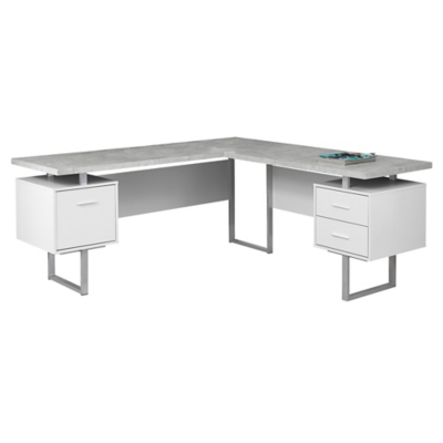Monach Specialties 71" x 71" L-Shaped Computer Desk, White/Gray, large