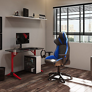 CorLiving Nightshade Black and Blue Gaming Chair, , rollover